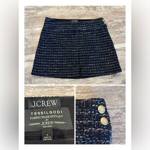 J. Crew Dark Blue Tweed Skirt with Gold Buttons